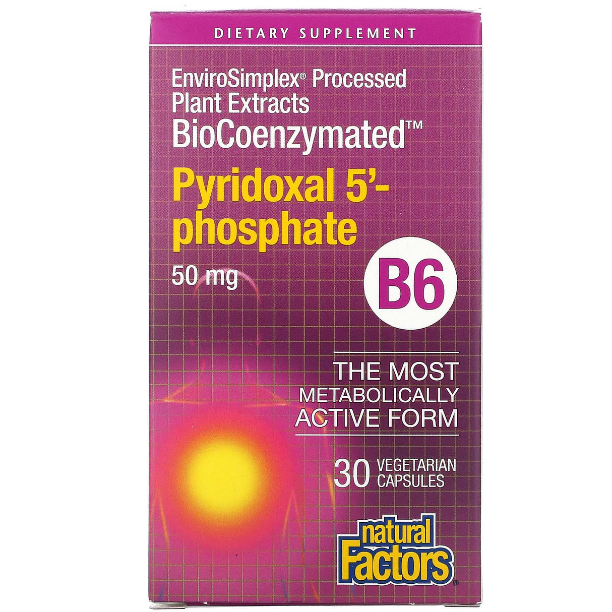 Natural Factors Biocoenzymated B6 Pyridoxal 5-Phosphate, 50 mg, 30 Veggie Capsules - Natural Factors