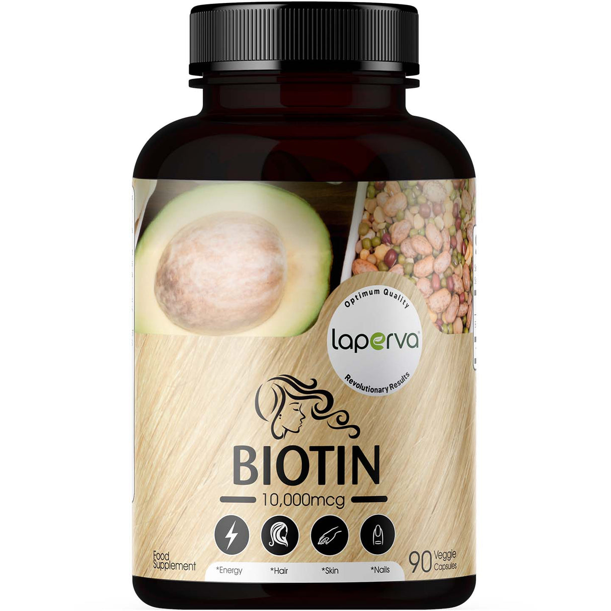 Biotin 10000 mcg, 90 Veggie Capsules, Laperva - Laperva