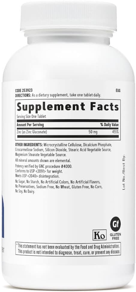 GNC Zinc 50mg - Supports Natural Resistance in Immune System - welzo