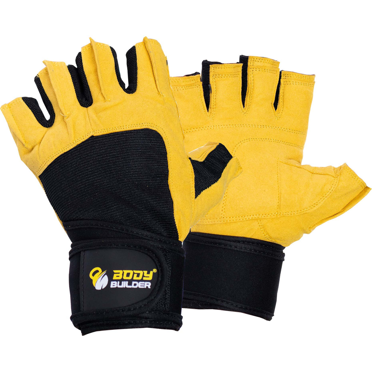 Body Builder Wrist Support Gloves, Black & Yellow, L - Body Builder