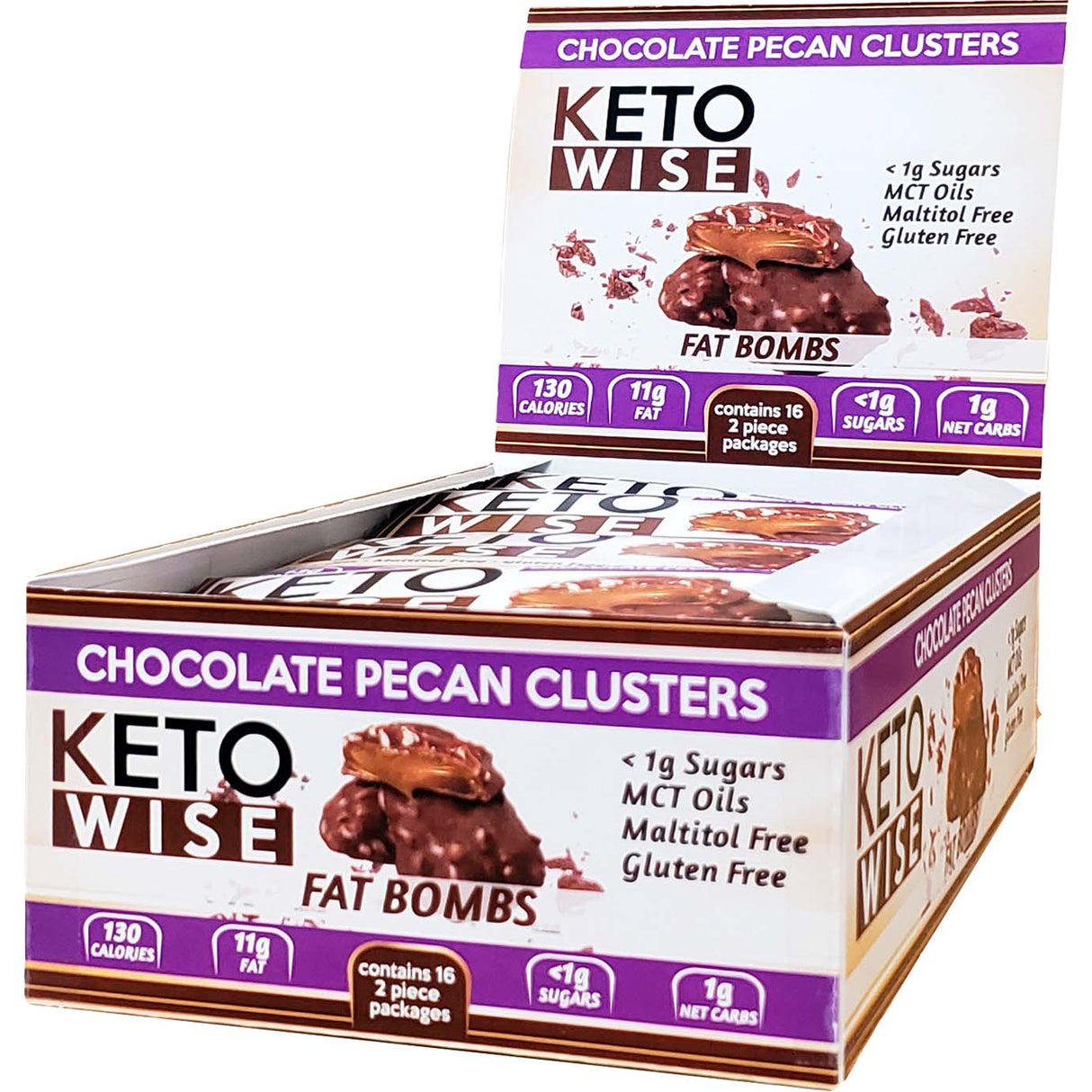 Box of 16 Pieces Keto Wise Fat Bombs, Chocolate Pecan Clusters - Keto Wise