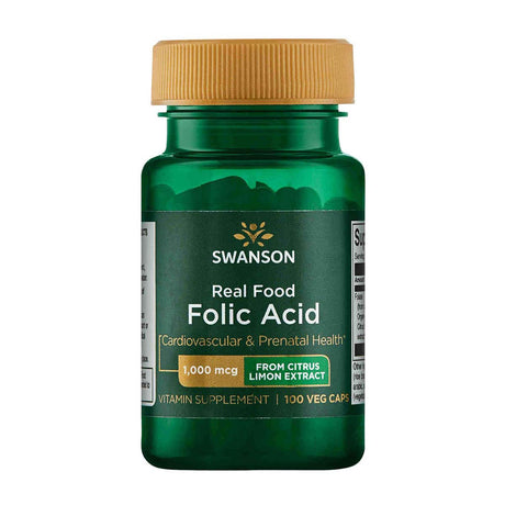 Swanson Real Food Folic Acid, 1000 mcg, 100 Veggie Capsules - Swanson