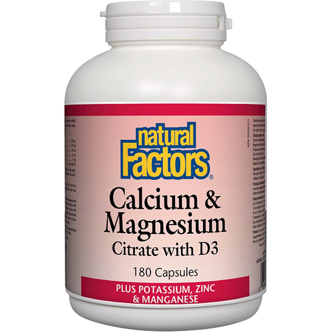 Calcium & Magnesium Citrate with D3 Plus Potassium, Zinc & Manganese, 180 Capsules - Natural Factors - Natural Factors