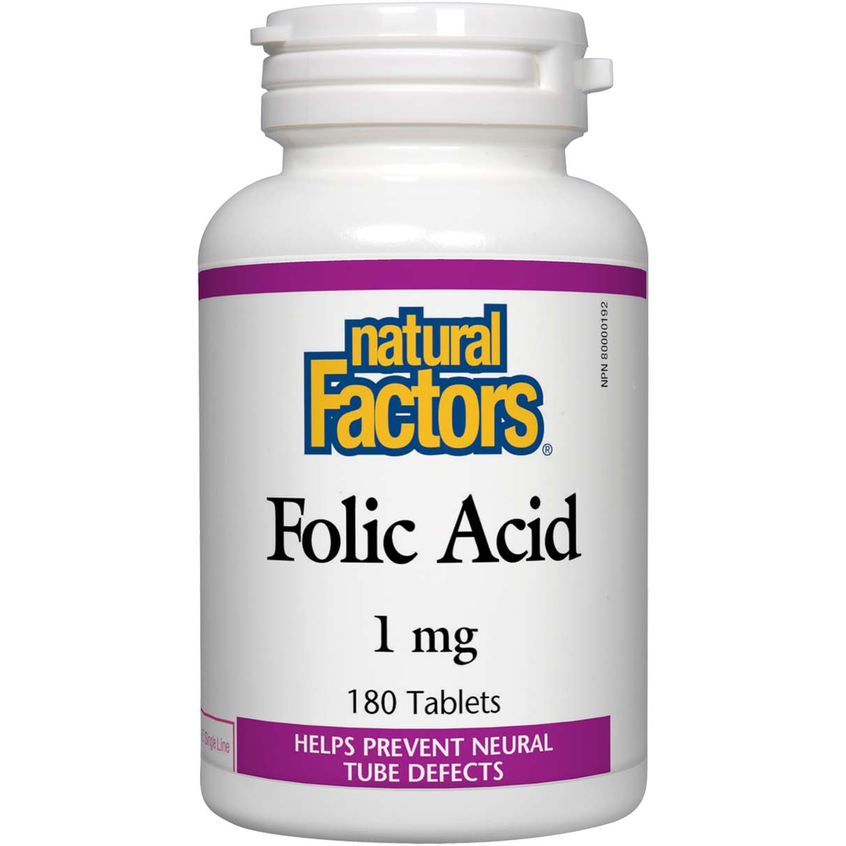 Folic Acid, 1 mg, 180 Tablets - Natural Factors - Natural Factors