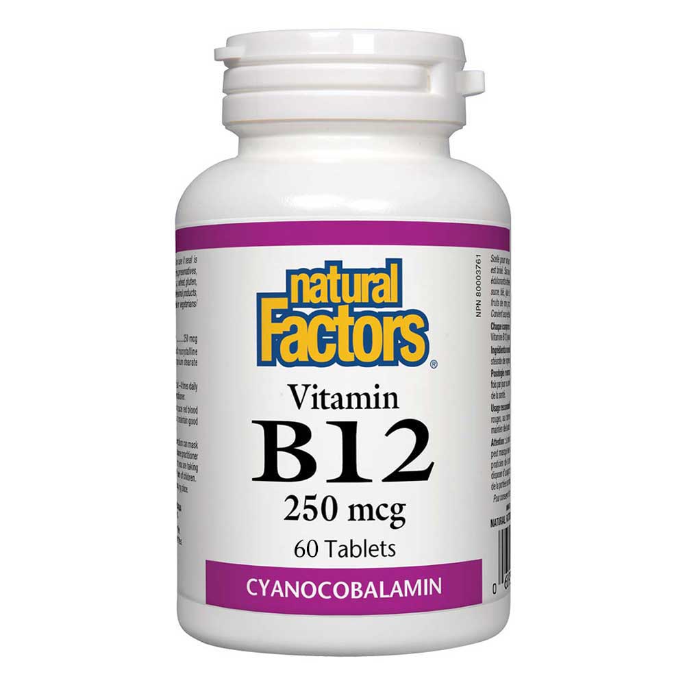 Vitamin B12, 250 mcg, 60 Tablets, Natural Factors - Natural Factors