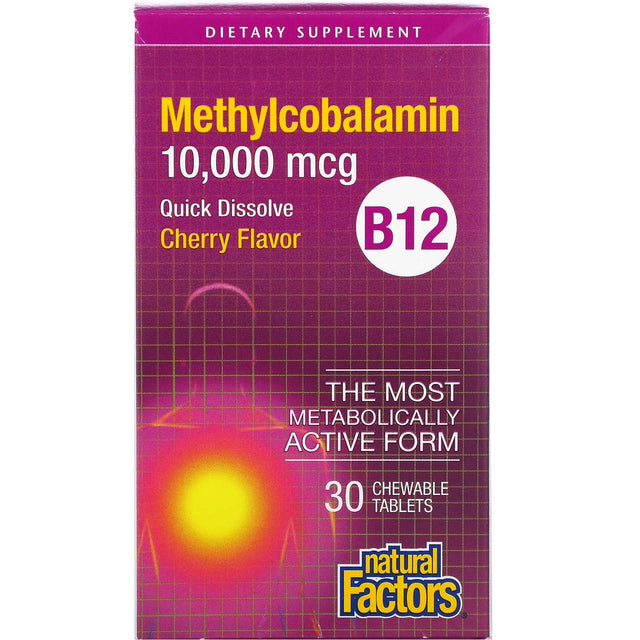 Natural Factors Methylcobalamin B12, 10000 mcg, 30 Chewable Tablets - Natural Factors