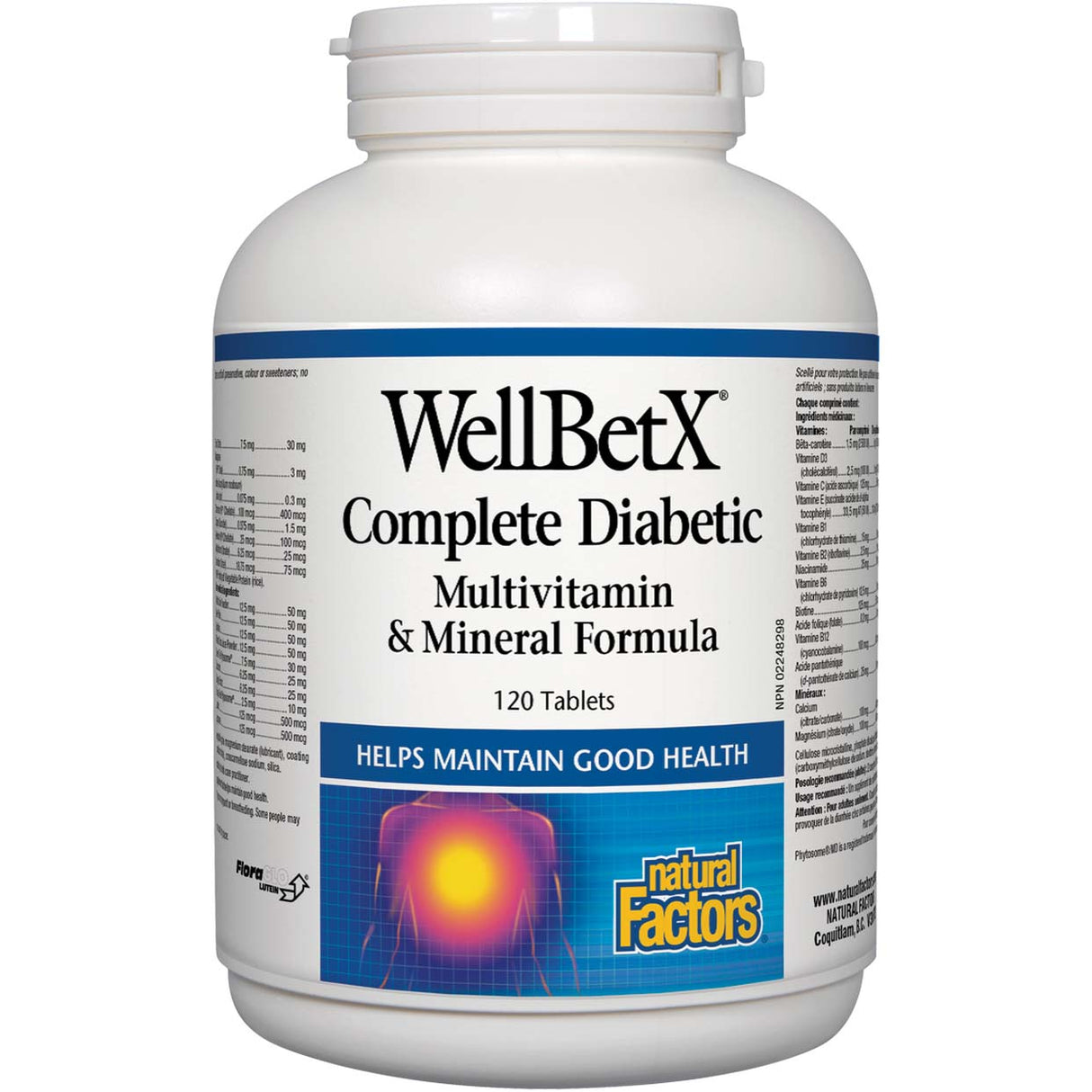 Natural Factors Wellbetx Complete Diabetic Multivitamin and Mineral Formula, 120 Tablets - Natural Factors