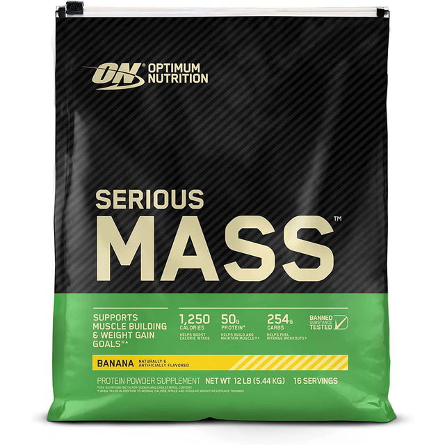 Optimum Nutrition Serious Mass, 12 LB, Banana - Optimum Nutrition