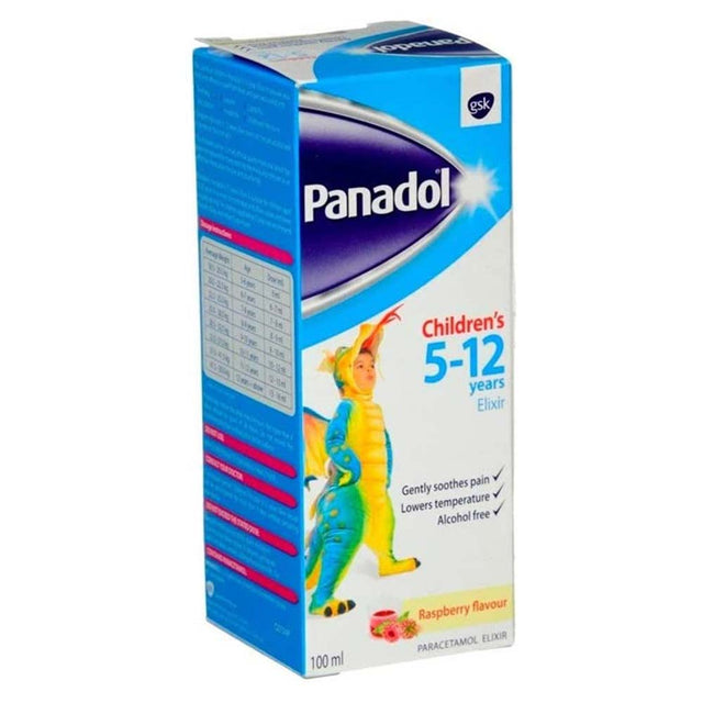 Children's Panadol Elixir, Raspberry, 5-12 Years, 100 ML - Gsk