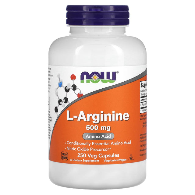 Now L-Arginine 500 mg, Double Strength, 250 Veggie Capsules - Now