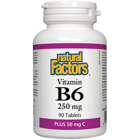 Natural Factors Vitamin B6 250 mg Plus Vitamin C 50 mg, 250 mg, 90 Tablets - Natural Factors