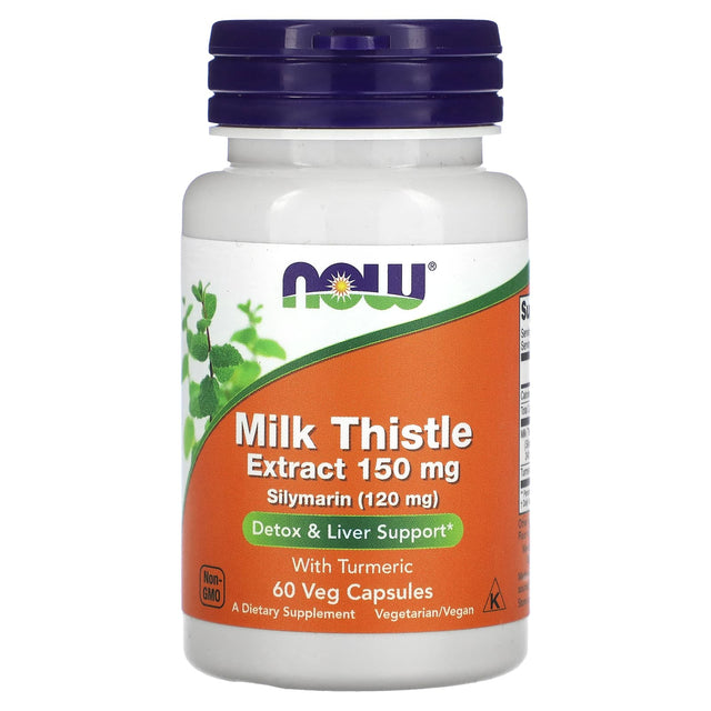 Now Milk Thistle Extract with Turmeric, 150 mg, 60 Veggie Capsules - Now